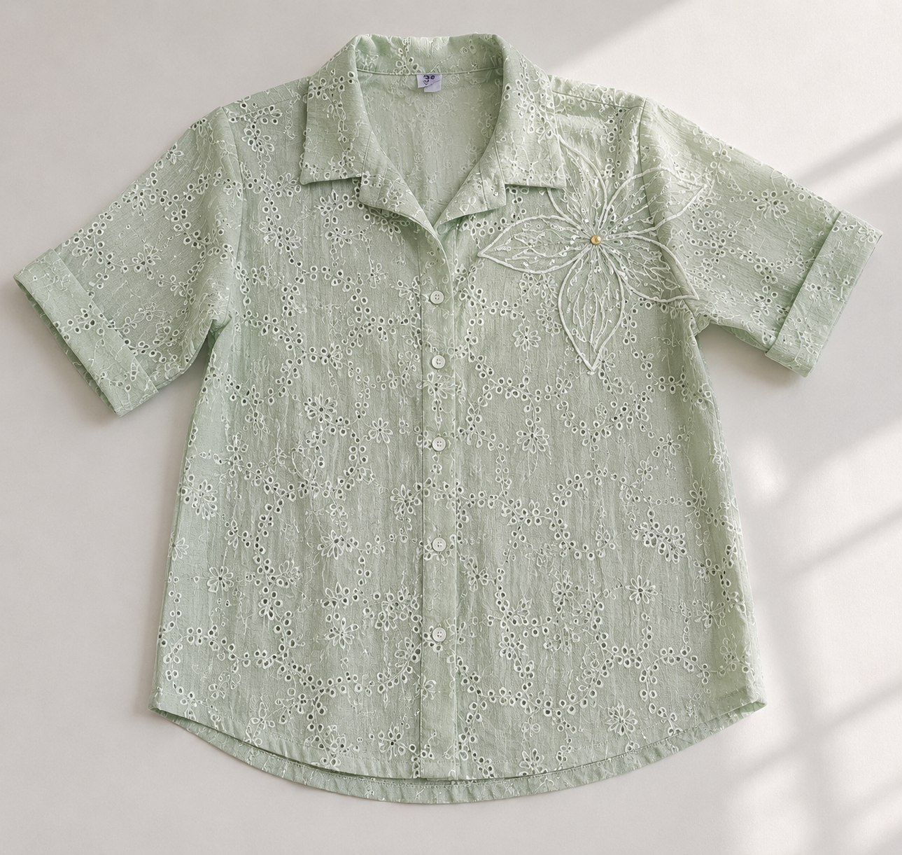 Sage Blossom Embroidered Shirt