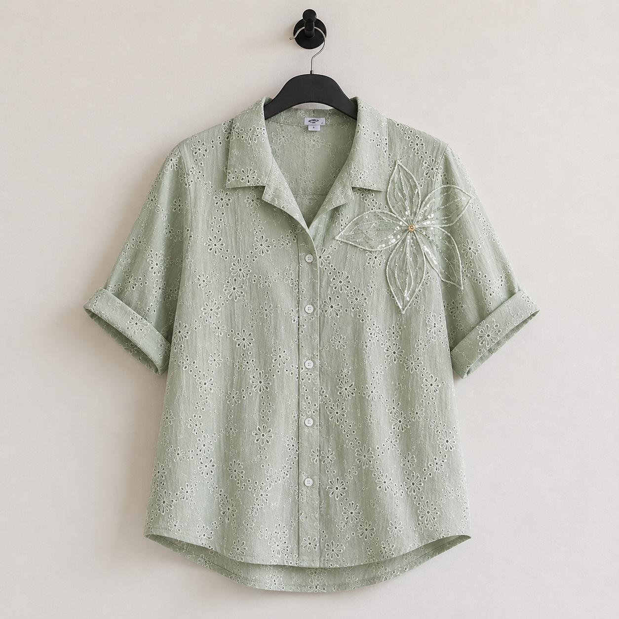 Sage Blossom Embroidered Shirt