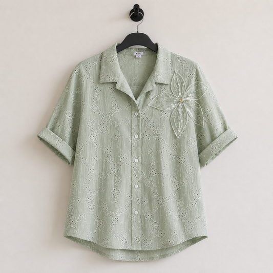 Sage Blossom Embroidered Shirt