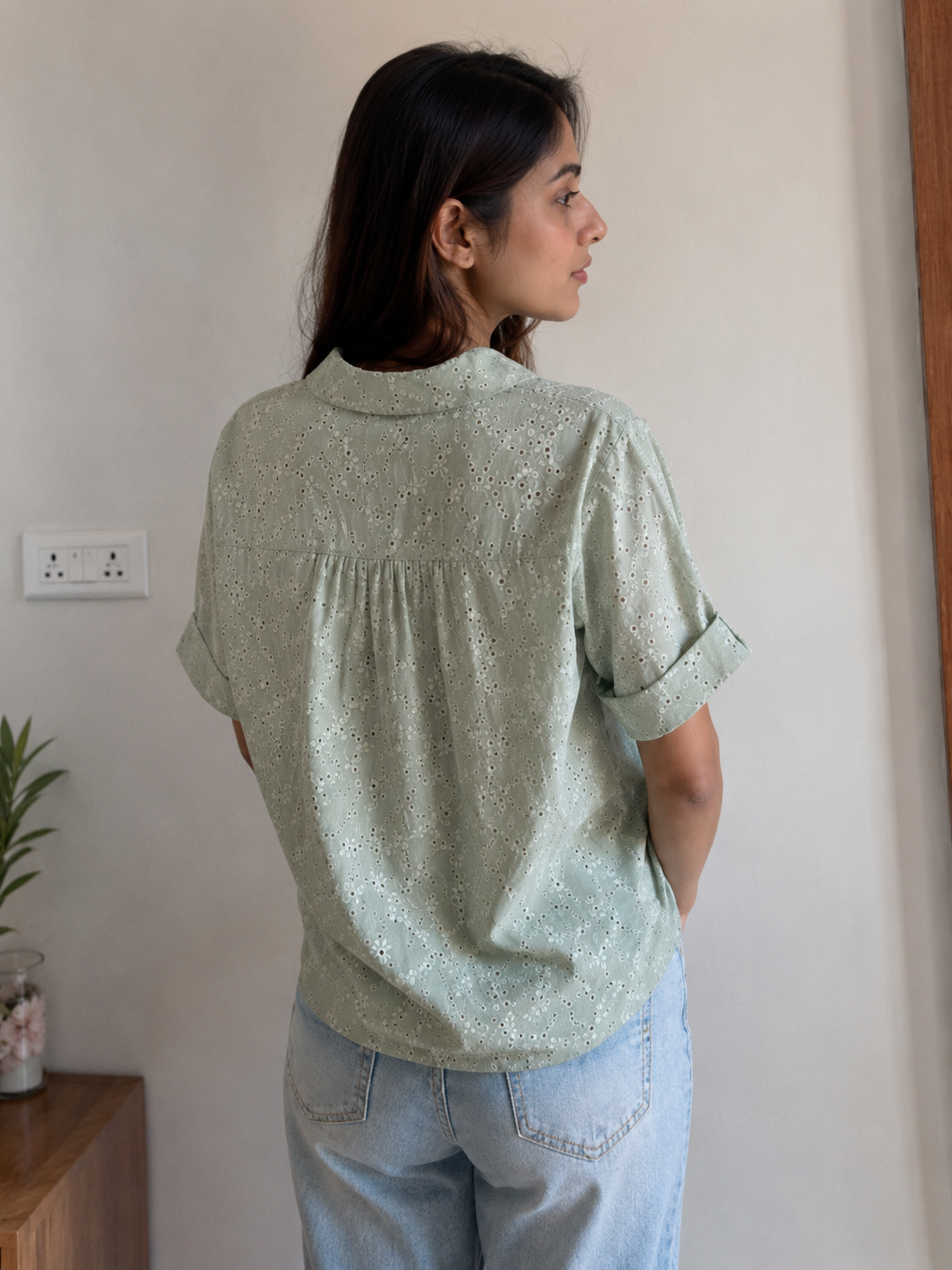 Sage Blossom Embroidered Shirt