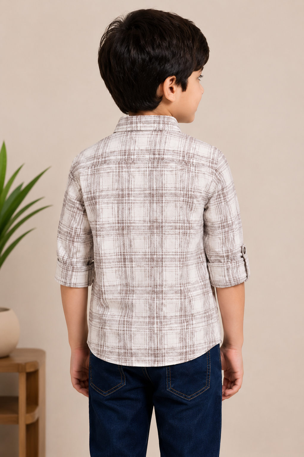 Sandstone Plaid Cotton Shirt for Boys | Smart Casual Full Sleeve Shirt